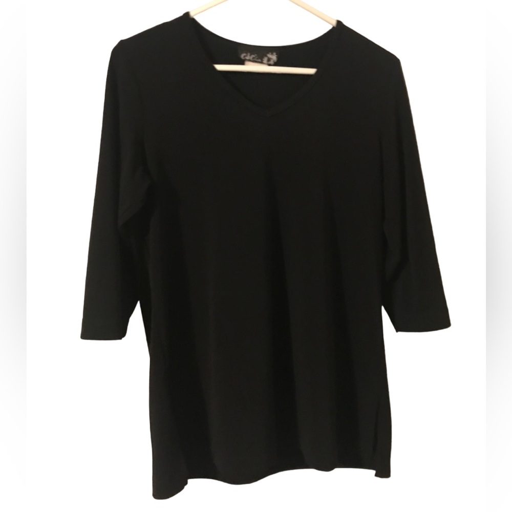 CSC Studio Black V Neck Three Quarter Sleeve Stretchy Women's Size Small Blouse